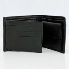 新品★二つ折り財布 ビジネス 本革 牛革 シンプル 大容量 ブラック 黒　ギフト