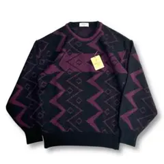 秀逸 未使用【VINTAGE】総柄 レトロニット 90s~ 個性的 古着