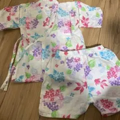 甚平 美品 95 上下セット 女の子 金魚 紫陽花