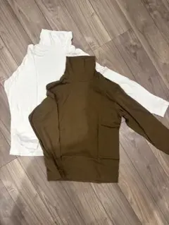 【2枚セット】【美品】UNIQLO ソフトタッチタートルネックT 白 茶色