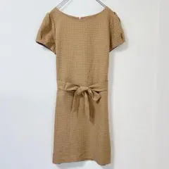 ルーニィ ワンピース ベージュ 半袖 リボン ドット刺繍 上品 タイトスカート