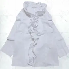 NARACAMICIE フリル ブラウス ストライプ 7分袖 白 M