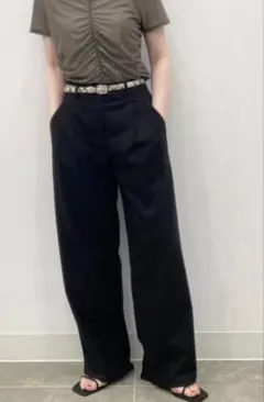 GUリネンブレンドタックワイドパンツ〔標準70.0 ~74.0cm] 黒 L