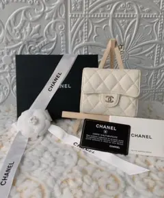 CHANEL 正規品 美品 マトラッセ 三つ折財布 ミルキー ホワイト