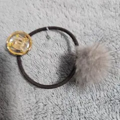 グレー　ファー　ブラウン　ポンポン　ヘアゴム　ミンク　ボンボン　ヘアアクセサリー