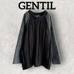 GENTIL 切り替えニット 袖ボアニット ケーブルニット (F) ブラック
