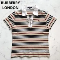 バーバリーロンドン　半袖ポロシャツ　カットソー　ボーダー　ベージュ　ホースロゴ