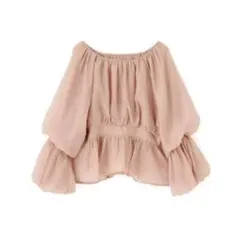 シアーギャザーペプラムブラウス ピンク