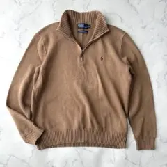 90s ラルフローレン　コットンニット　ハーフジップ　ポニー刺繍