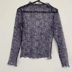 【H&M】小花柄 シアー メッシュ トップス メロウ パープル Sサイズ相当のサムネイル