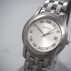 1040 新品電池 GUCCI 5500M デイト 腕時計 シルバー文字盤 稼働 - メルカリ