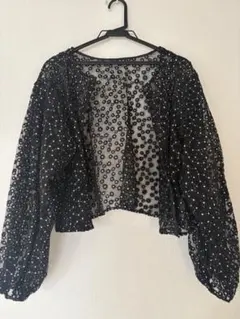 ビーズ装飾 ブラックカーディガン 長袖