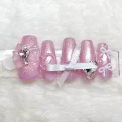 No.8ネイルチップハートリボンピンク量産型地雷系フレンチガーリー可愛い