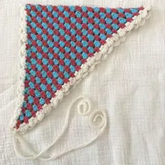 バブーシュカ　キッズバブーシュカ　チェッカー柄　水色バブーシュカ　チェック柄