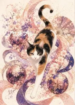 一作限り】花扇と朱花に包まれる三毛猫 三毛猫 Q256 - メルカリ