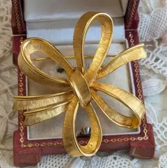 Monet ゴールドカラー ボウ リボン フラワー ブローチ ヴィンテージ