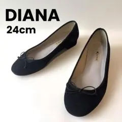 DIANA バレエシューズ フラットパンプス 黒 24cm ダイアナ リボンのサムネイル