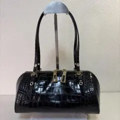 極美品✨濱野皮革工藝 HAMANO クロコ型押しハンドバッグ サイド