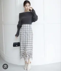 snidel バイカラーIラインレーススカート SWFS234220