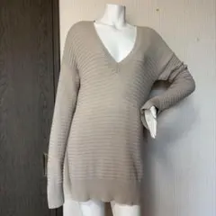 theory セオリー Vネック リブニット チュニック丈 ベージュ カシミヤ混