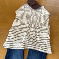 ショコラフィネローブ　ボーダー7分袖　チュニック　ミニワンピースM