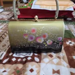 和装用ハンドバッグ 金色と黒の花柄