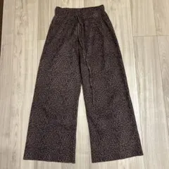 ブラウン ヒョウ柄 ワイドプリーツパンツ