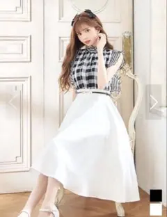 激カワジュエルズギンガムチェックマキシ丈フレアワンピース未使用Sベルト付き