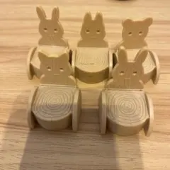 シルバニアファミリー　初期　レトロ　切り株テーブル　イス5脚セット