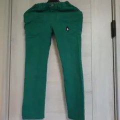 緑のデニム風パンツ ウエストゴム