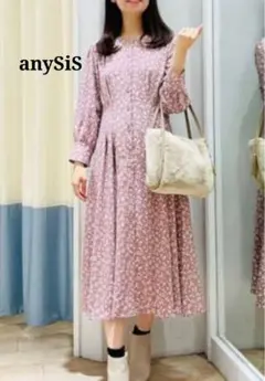 【美品】anySiS フラワープリントワンピース ピンク 花柄 オンワード樫山