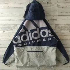 希少☆90s アディダス 刺繍センターロゴ ハーフジップ ナイロンパーカー L