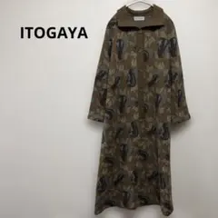 【ITOGAYA 】ブラウン系 花柄 ニット ロングワンピース リブ襟付き
