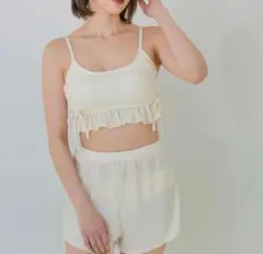 SEA DRESS ワッフル素材レースアップビキニ/水着3点セット Sサイズ