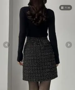 Louere ラメファンシーツイードミニスカート（インパン付き） 　ネイビー