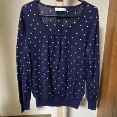 earth music & ecology 綿ニット薄手　ドット　刺繍　かわいい