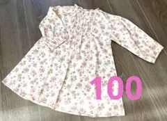petit mainプティマイン　花柄ワンピース　白　ピンク　チュニック　100