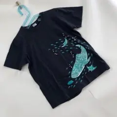 Tシャツ 半袖 クジラ柄 ブラック クルーネック コットン Sサイズ