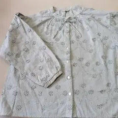 SM2 刺繍入り長袖コットンブラウス ブルーグレー