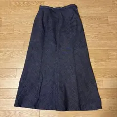 フレアスカート M ウエスト64cm 8枚はぎ 丈83cm ダークブルー