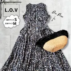 【L.O.V】ネイビー 花柄 ノースリーブ マキシワンピース M リゾート 総柄