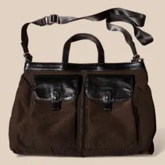 レザー　ナイロン　多収納ビジネスバッグ　ダークブラウン