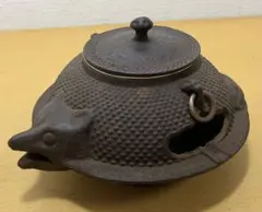 쇼와 레트로 南部鉄器 分福茶釜型 灰皿 香炉 置物 アラレ紋 インナー付き