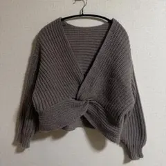 グレー クロスオーバー ニット 長袖
