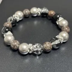 コーヒー石×ガラス×シェルパール　天然石ブレスレット