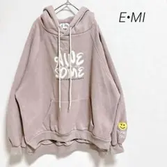 E•MI トレーナー　スウェット　裏起毛　フード付き　ポケット　刺繍　ゆったり