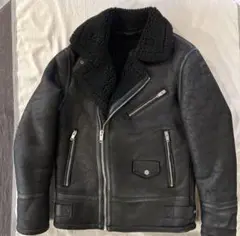 美品　ZARA ボアライダースジャケット　フェイクムートン　BLACK　M