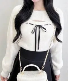 INGNI フェザーリブデコルテオープンリボンニット M オフホワイト