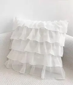ホワイト フリル クッションカバー