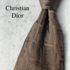 美品 Christian Dior トロッター柄 総ロゴ ネクタイ ブラウン 茶